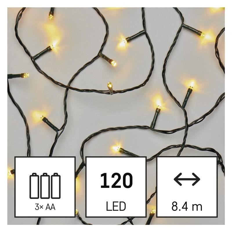 Vánoční osvětlení EMOS 120 LED řetěz, 8,4 m, 3x AA, venkovní i vnitřní, teplá bílá, časovač, Vánoční, osvětlení, EMOS, 120, LED, řetěz, 8,4, m, 3x, AA, venkovní, i, vnitřní, teplá, bílá, časovač