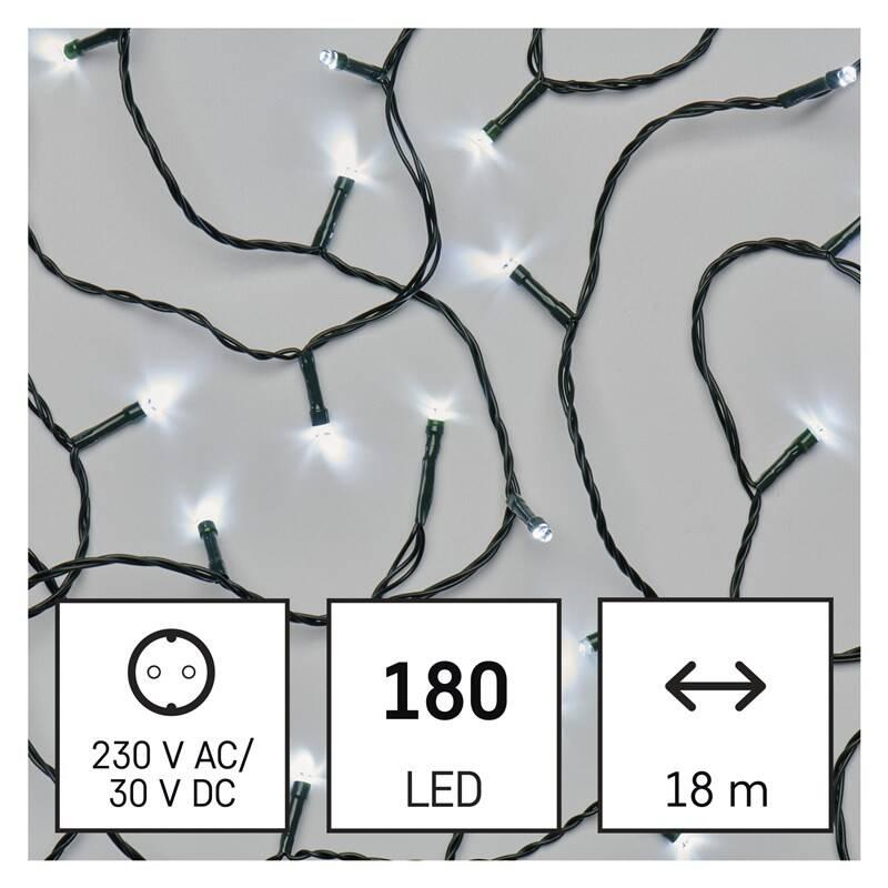 Vánoční osvětlení EMOS 180 LED řetěz, 18 m, venkovní i vnitřní, studená bílá, programy