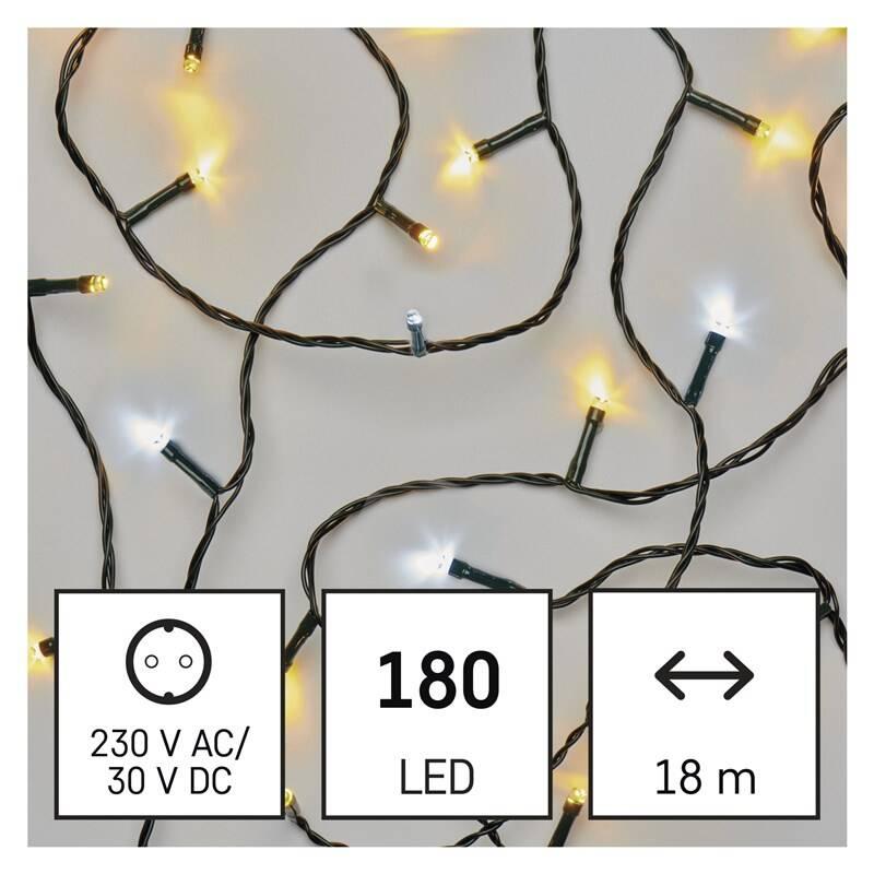 Vánoční osvětlení EMOS 180 LED řetěz blikající, 18 m, venkovní i vnitřní, teplá studená bílá, časovač