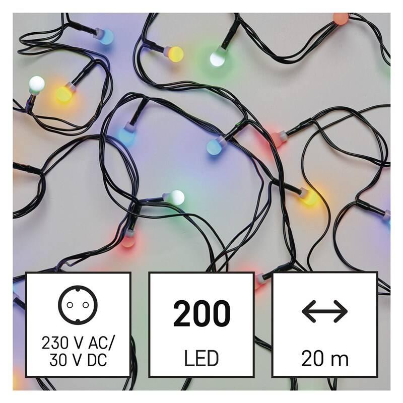 Vánoční osvětlení EMOS 200 LED cherry řetěz - kuličky, 20 m, venkovní i vnitřní, multicolor, programy