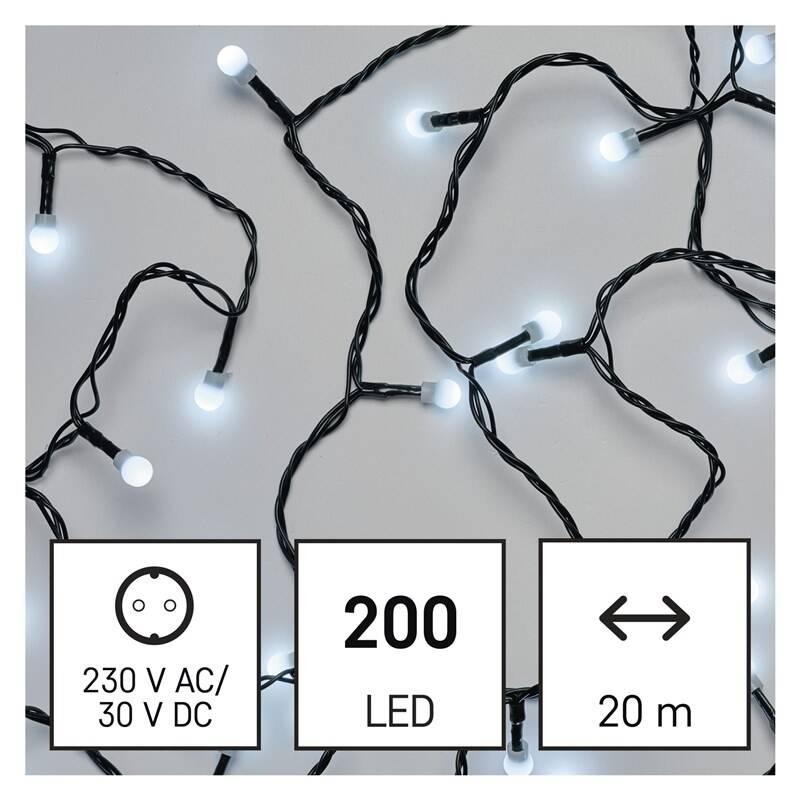 Vánoční osvětlení EMOS 200 LED cherry řetěz - kuličky, 20 m, venkovní i vnitřní, studená bílá, časovač, Vánoční, osvětlení, EMOS, 200, LED, cherry, řetěz, kuličky, 20, m, venkovní, i, vnitřní, studená, bílá, časovač