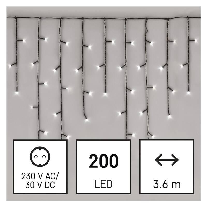 Vánoční osvětlení EMOS 200 LED rampouchy, 3,6 m, venkovní i vnitřní, studená bílá, programy, Vánoční, osvětlení, EMOS, 200, LED, rampouchy, 3,6, m, venkovní, i, vnitřní, studená, bílá, programy