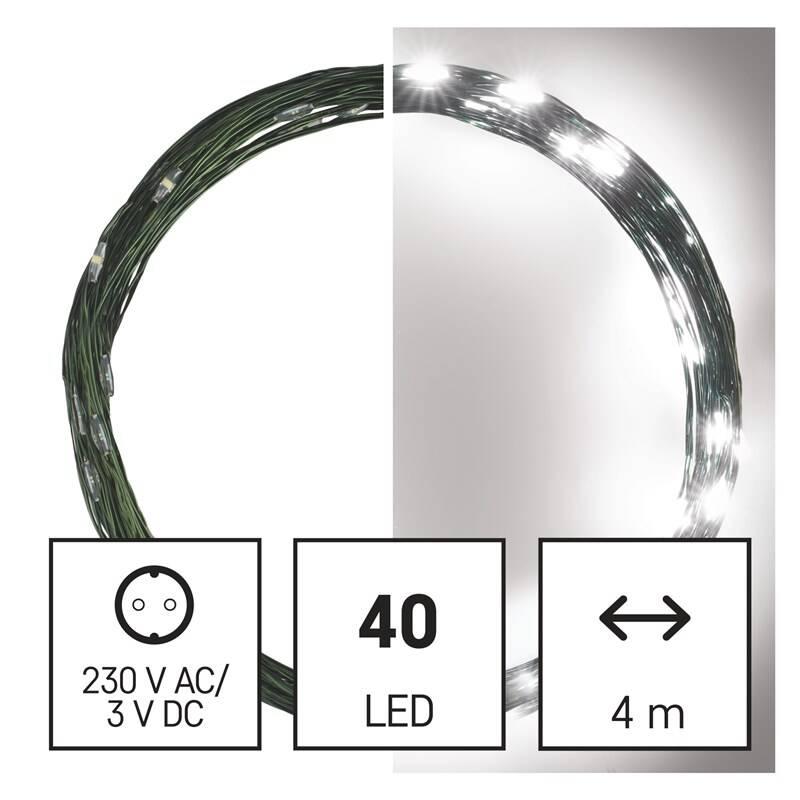 Vánoční osvětlení EMOS 40 LED nano řetěz zelený, 4 m, venkovní i vnitřní, studená bílá, časovač
