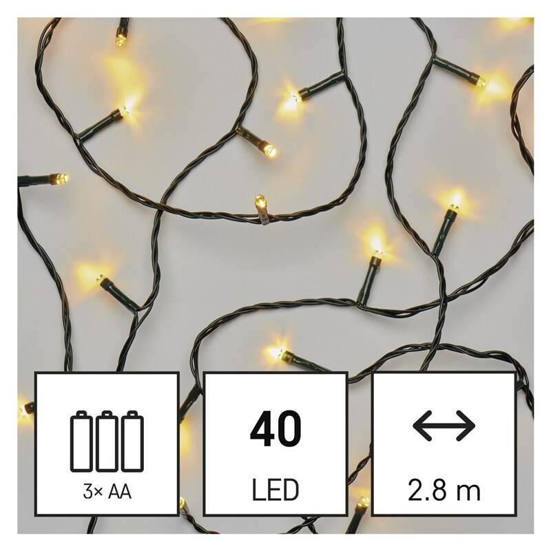 Vánoční osvětlení EMOS 40 LED řetěz, 2,8 m, 3x AA, venkovní i vnitřní, teplá bílá, časovač, Vánoční, osvětlení, EMOS, 40, LED, řetěz, 2,8, m, 3x, AA, venkovní, i, vnitřní, teplá, bílá, časovač