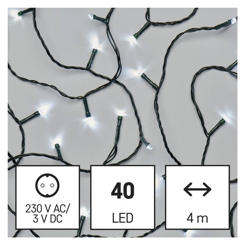 Vánoční osvětlení EMOS 40 LED řetěz, 4 m, venkovní i vnitřní, studená bílá, časovač