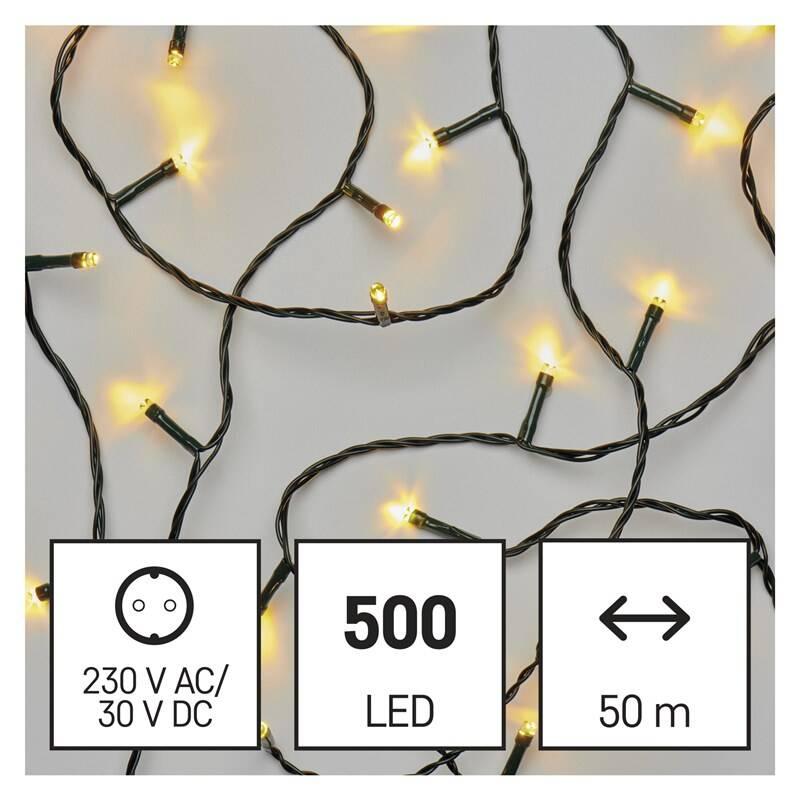 Vánoční osvětlení EMOS 500 LED řetěz, 50 m, venkovní i vnitřní, teplá bílá, časovač