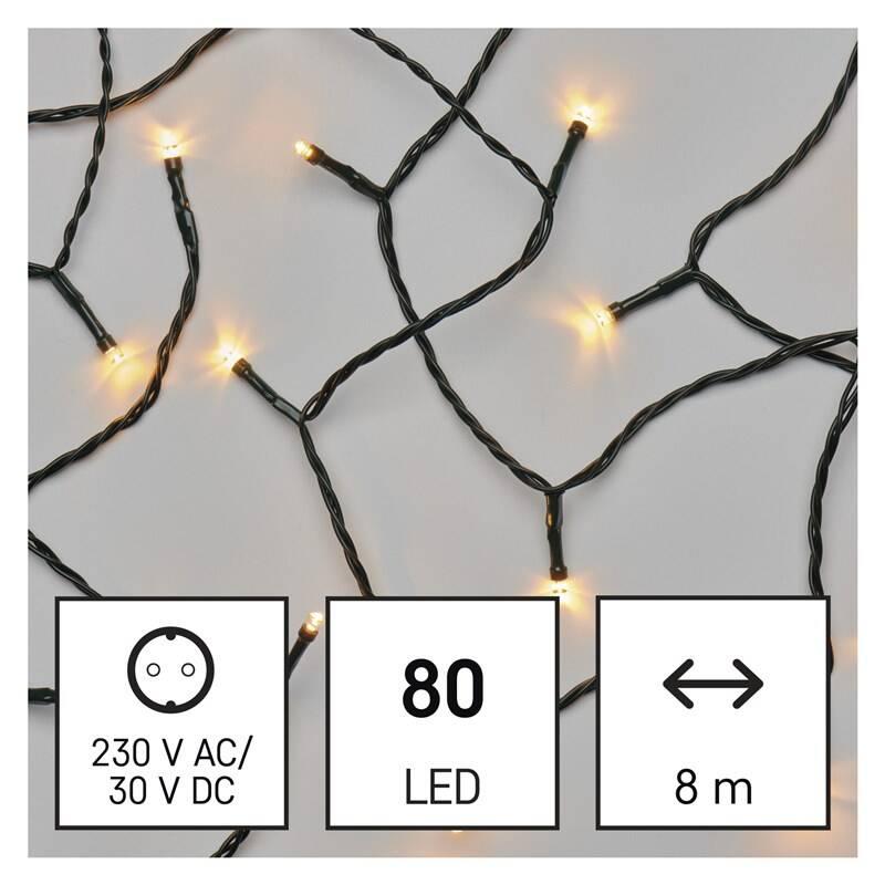 Vánoční osvětlení EMOS 80 LED řetěz, 8 m, venkovní i vnitřní, vintage, časovač