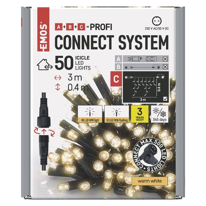 Spojovací řetěz EMOS 50 LED Profi problikávající - rampouchy, 3 m, venkovní, teplá bílá, časovač